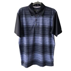 Pebble Beach Polo Shirt Mens Medium Stripe Stretch Short‎ Sleeve Golf Blue